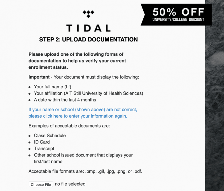 tidal student discount not working